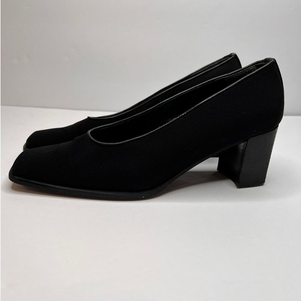 Stuart Weitzman Black Square Toe Fabric Low Heel Pumps Shoes Sz 9 AA